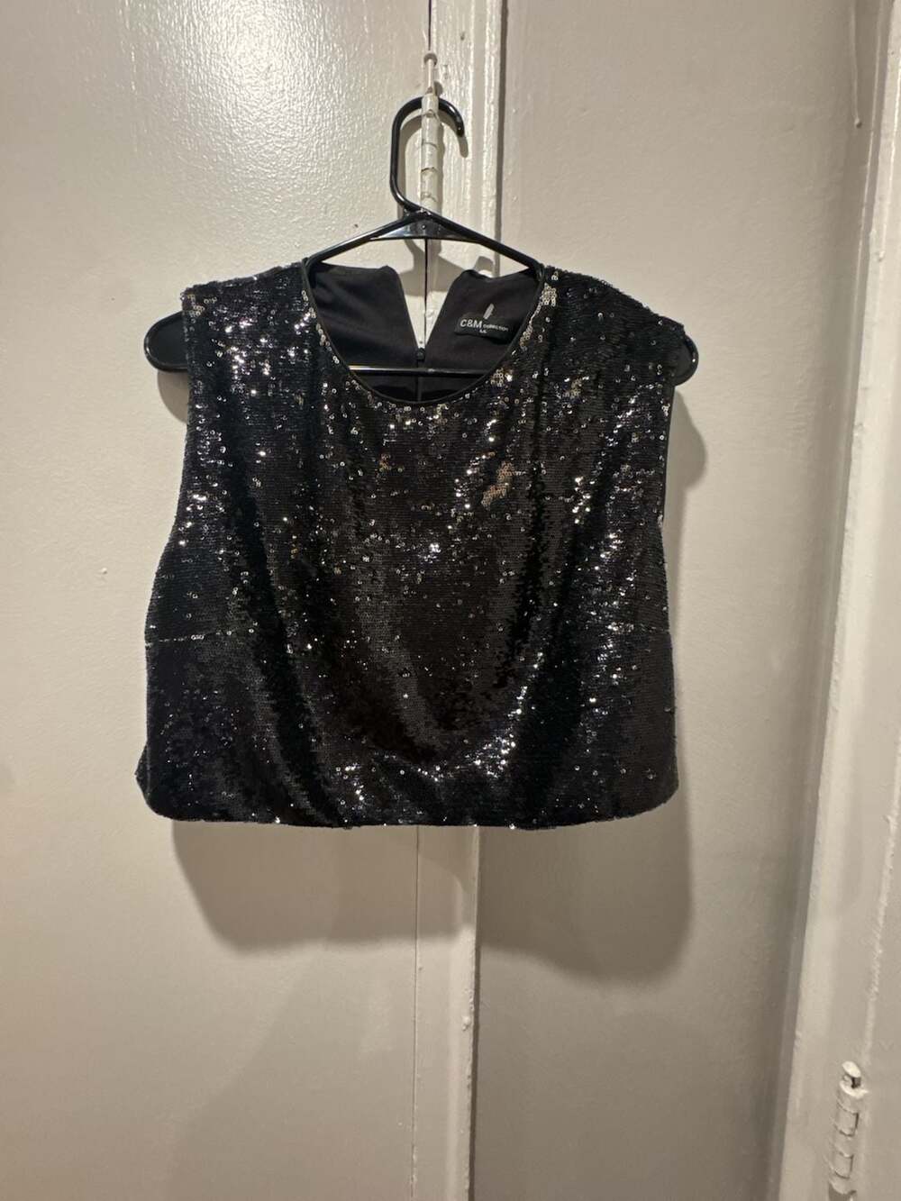 C&M Collection Black Sequin Sleeveless Top Size 44